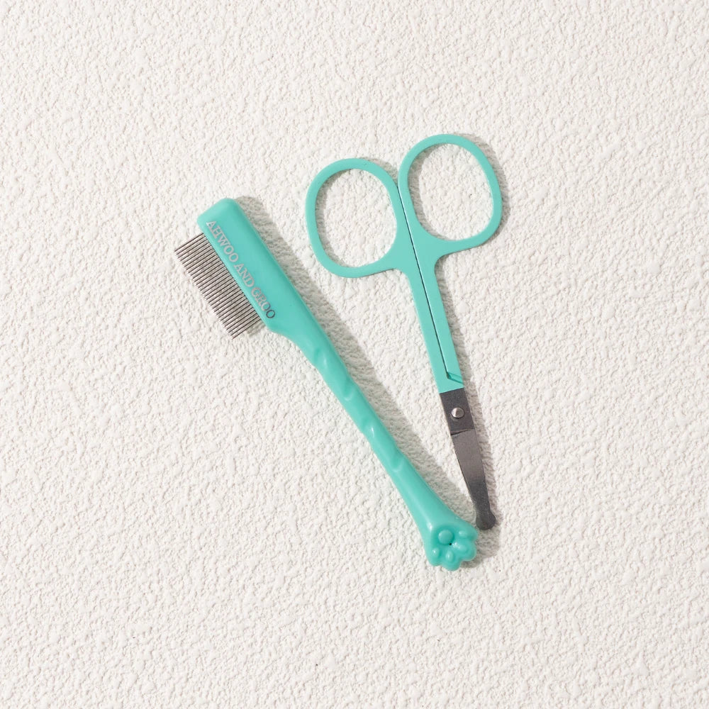 Set de peine y tijeras para limpieza facial de mascotas