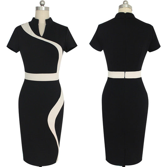 Vestido de trabajo negro con contraste