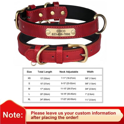 Collar de cuero suave y acolchado con etiqueta de identificación personalizada para mascotas