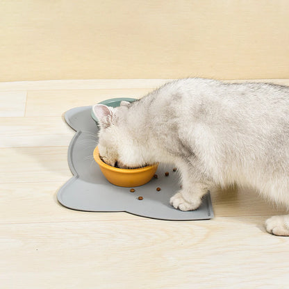 Tapete de silicona fácil de limpiar, antideslizante e impermeable de secado rápido con forma de gato para platos de comida y agua