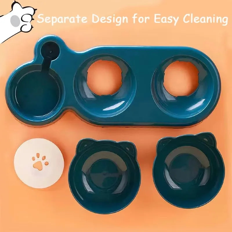 Comedero rotatorio con tazones triples (2 tazones para comida, 1 tazón con botella de agua) para mascotas