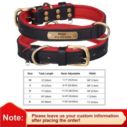 Collar de cuero suave y acolchado con etiqueta de identificación personalizada para mascotas