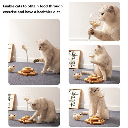 Comedero para entrenamiento de mascotas. Plato giratorio interactivo para gatos.