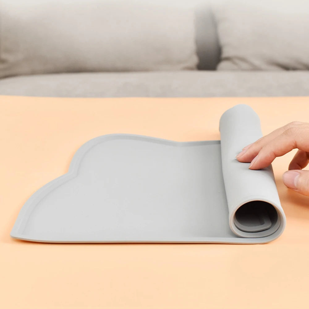 Tapete de silicona fácil de limpiar, antideslizante e impermeable de secado rápido con forma de gato para platos de comida y agua