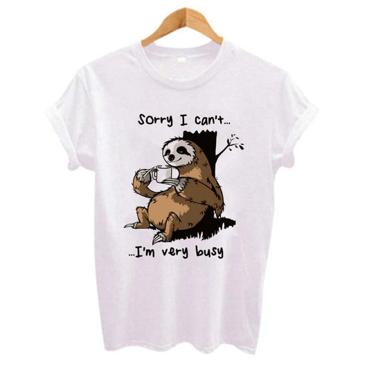 Camiseta con estampado de perezoso de manga corta con cuello redondo
