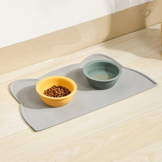Tapete de silicona fácil de limpiar, antideslizante e impermeable de secado rápido con forma de gato para platos de comida y agua