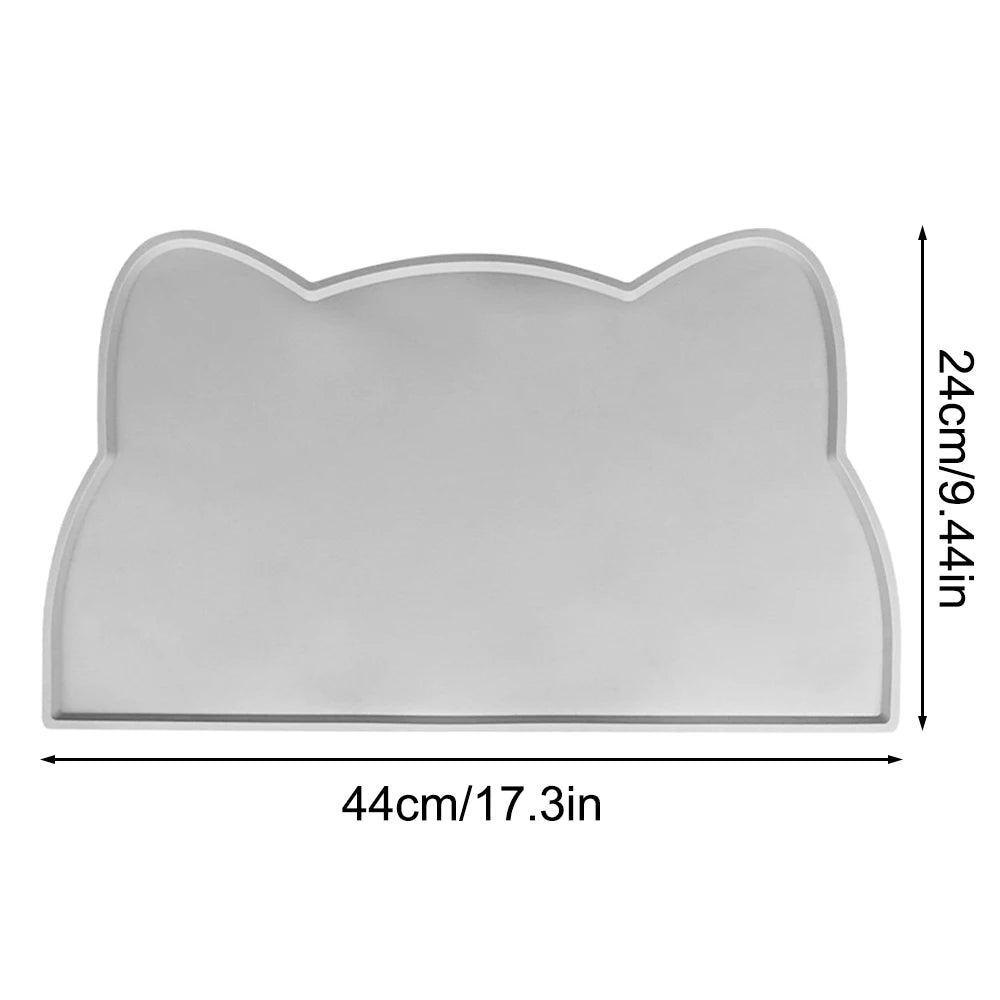 Tapete de silicona fácil de limpiar, antideslizante e impermeable de secado rápido con forma de gato para platos de comida y agua