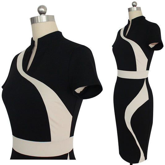 Vestido de trabajo negro con contraste