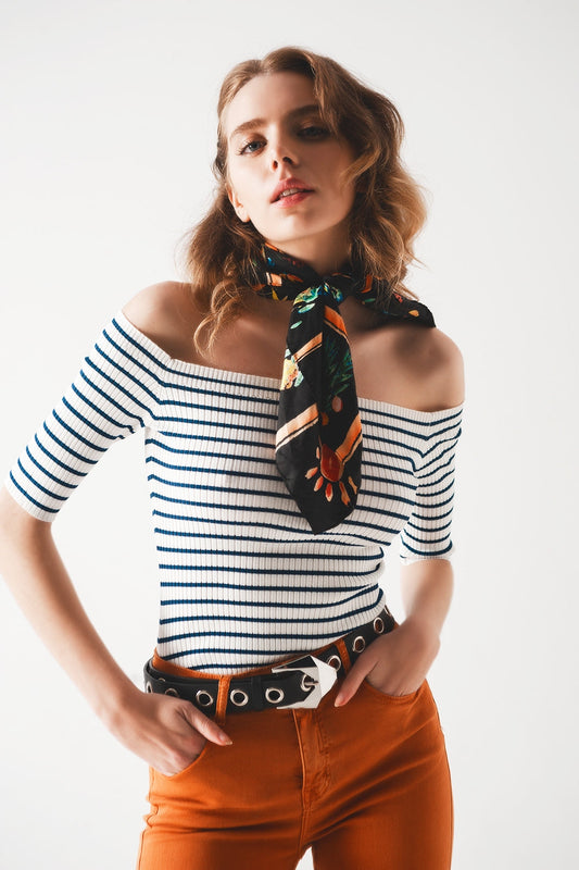 Top Bardot a rayas en azul marino