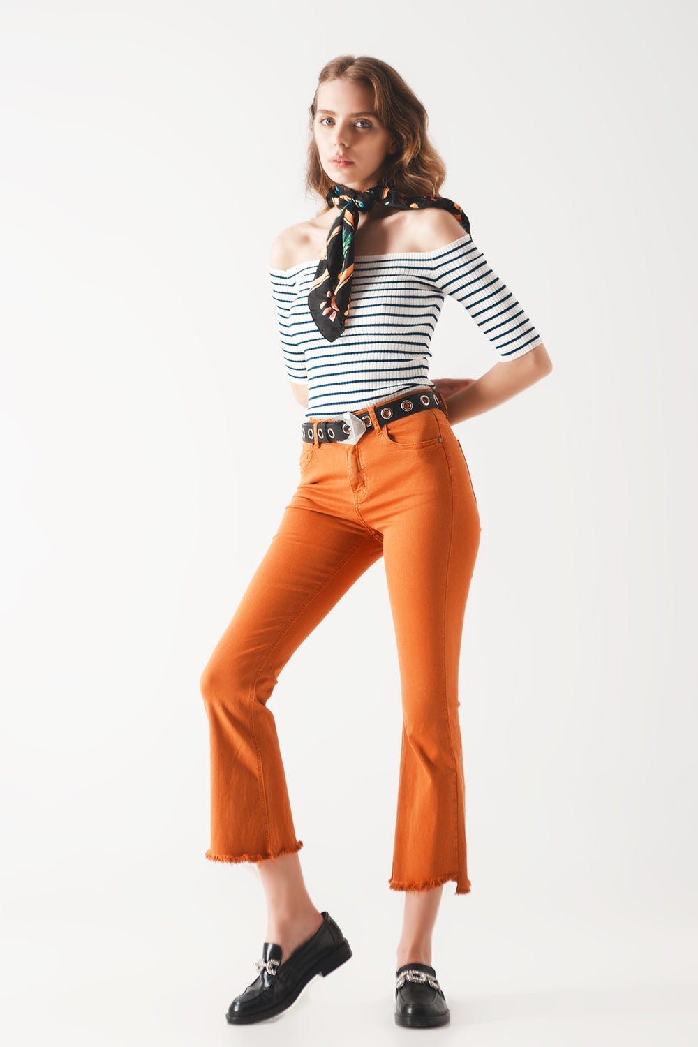 Top Bardot a rayas en azul marino