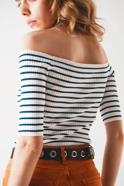 Top Bardot a rayas en azul marino