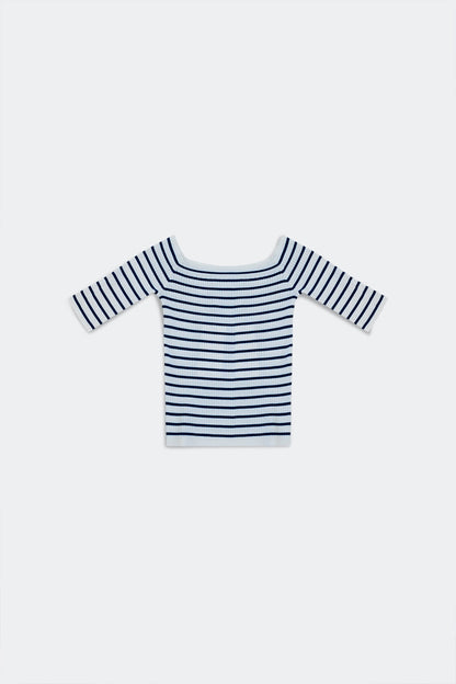 Top Bardot a rayas en azul marino